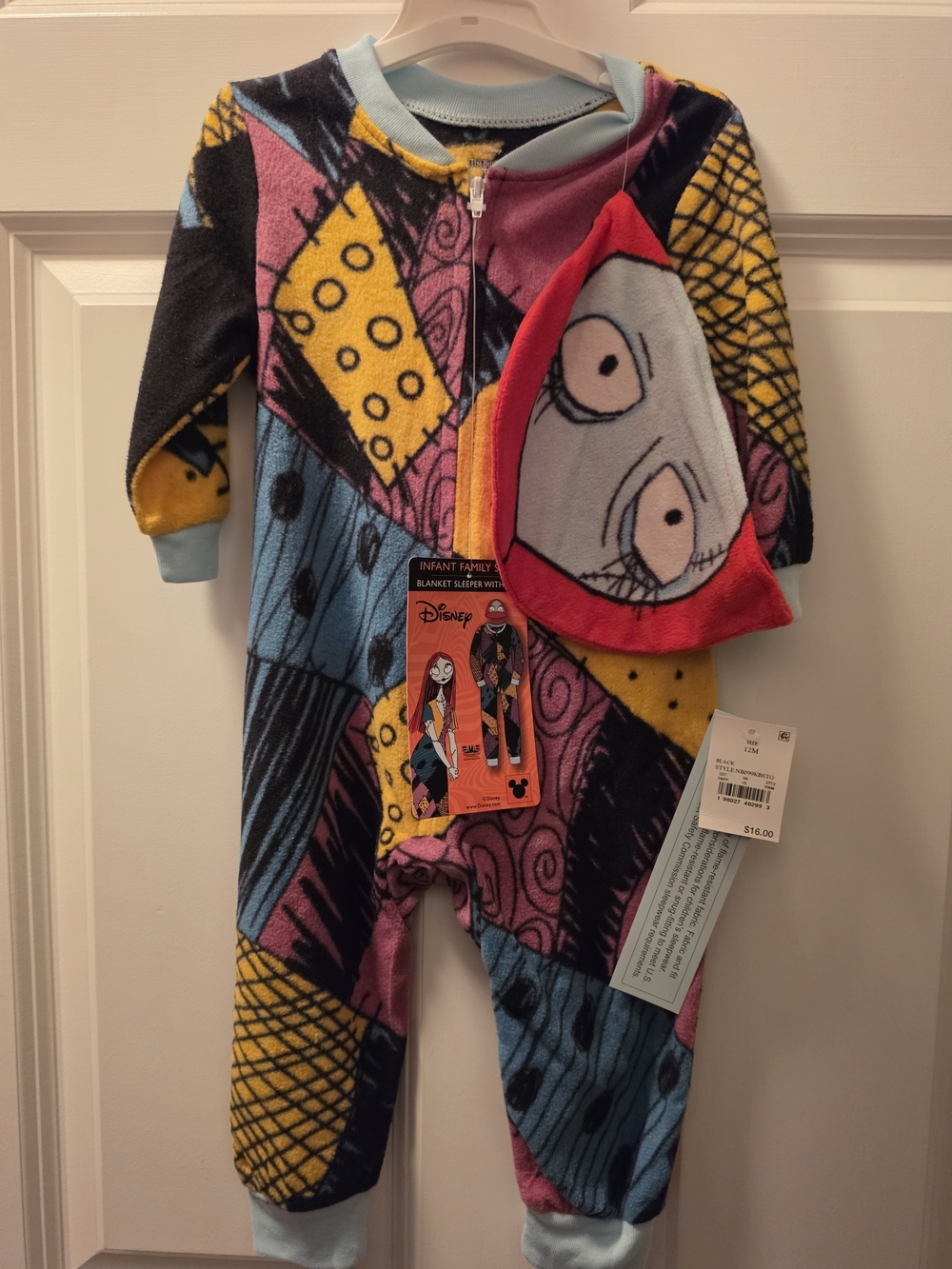 Disney Multicolor Patchwork Jack Skellington Fleece One-Piece 12M
